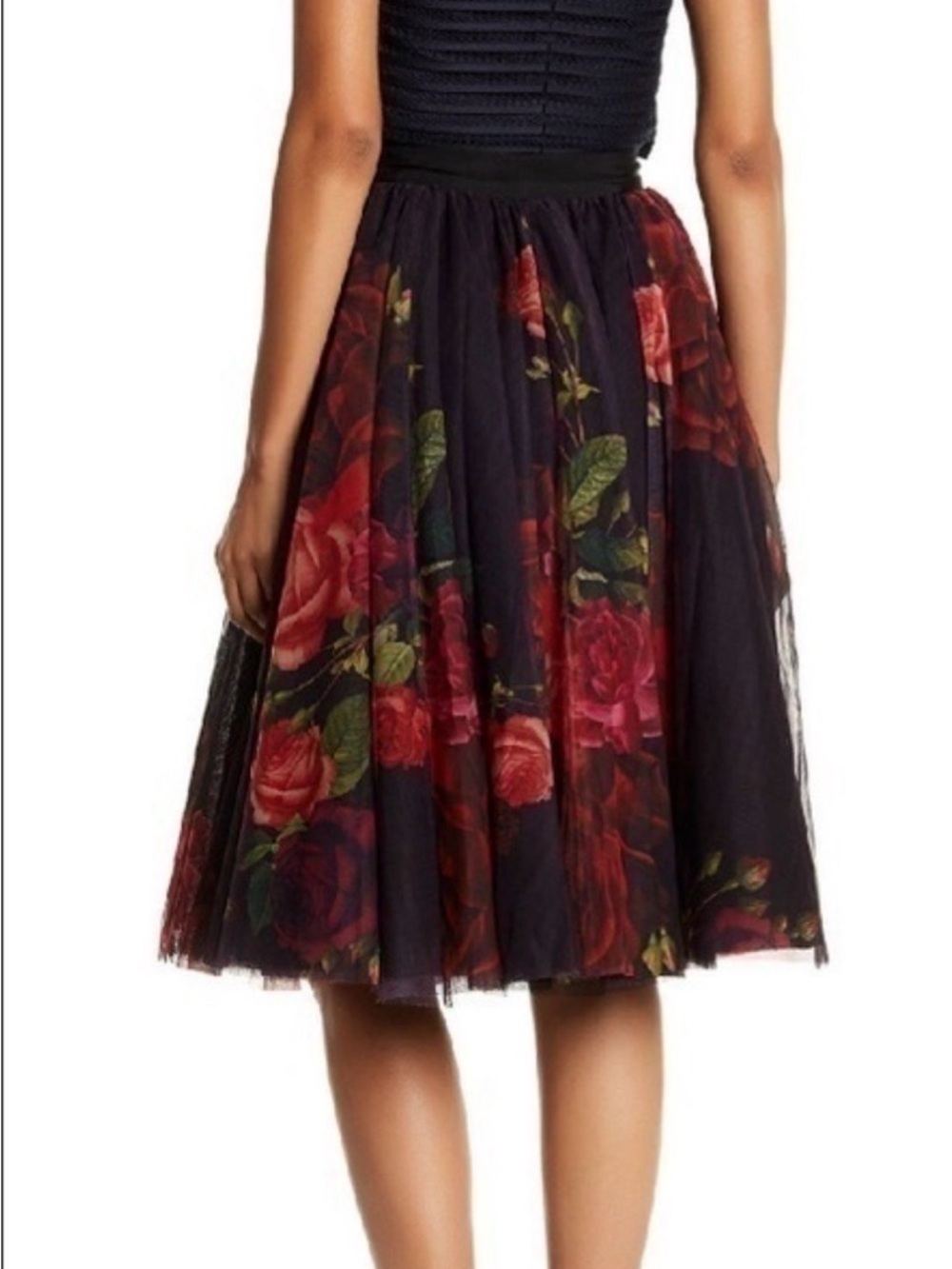 Ted Baker London Black Tulle Midi Skirt with Red Rose Print— NWOT— Size 2 - Picture 3 of 7